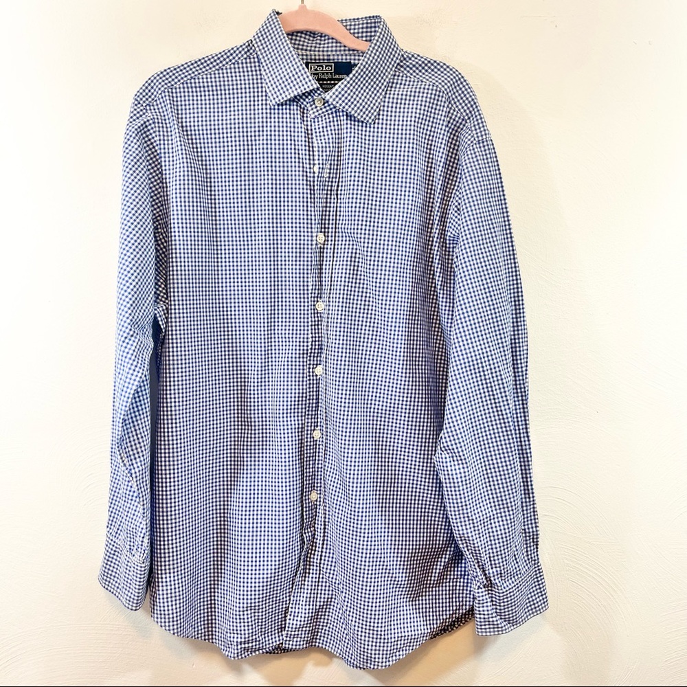 POLO RALPH LAUREN Blue Gingham Regent Classic Fit Cotton Longsleeve Dress Shirt